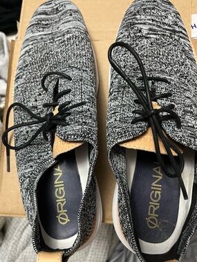 Cole Haan Black & White Knit Lace-Up Sneakers with Tan Accents